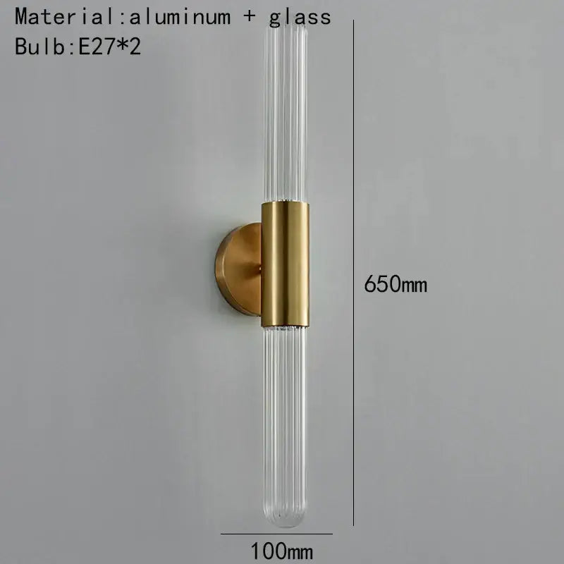 Modern gold led sconce with clear white glass tubes and aluminum base for bedroom wall lighting