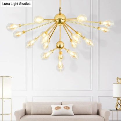 Lámpara colgante tipo araña Sputnik moderna dorada con pantallas de cristal transparente - Lámpara colgante de varias luces