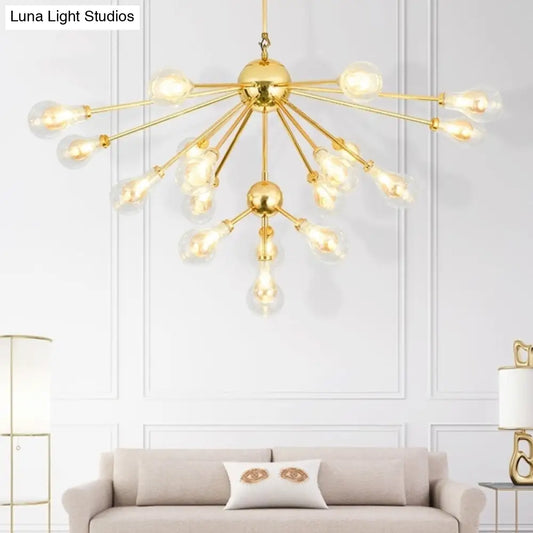 Lámpara colgante tipo araña Sputnik moderna dorada con pantallas de cristal transparente - Lámpara colgante de varias luces