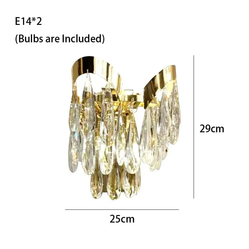 Gold-toned wall sconce with cascading clear crystal teardrop pendants for modern decorbites led sunflower ceiling lighting