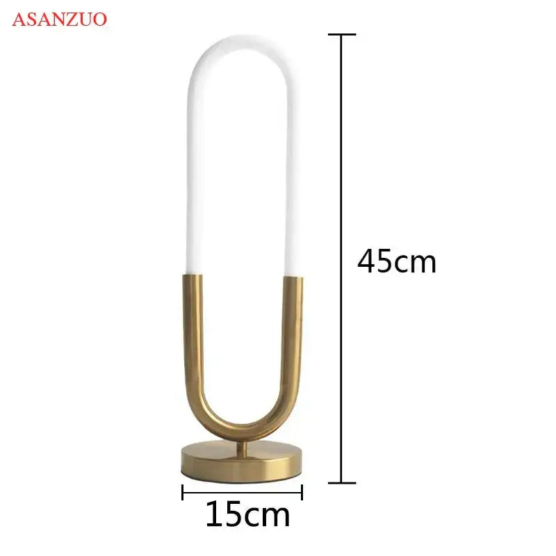 Asanzuo modern gold led u shape table lamp with white glass tube and brass base for bedroom art decor