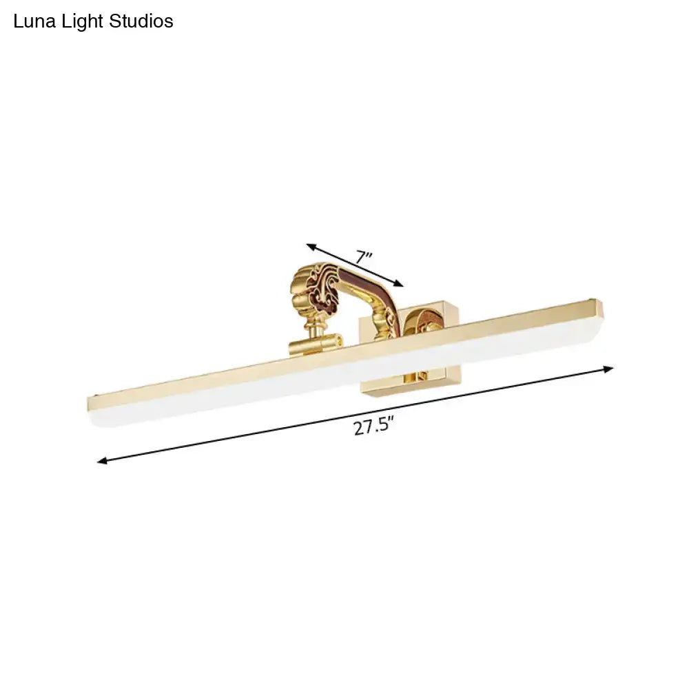 Modern gold led vanity light wall mounted with ornate scrollwork handle and sleek rectangular panel for 110v-120v use