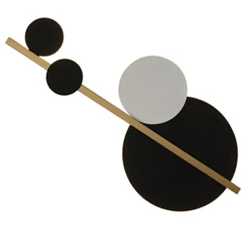 Minimalist abstract black and white circular discs on a gold rod modern gold led wall lamp for bedroom decorbites led wall