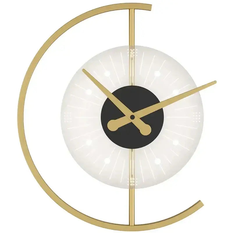 Modern gold led wall lamp clock with minimalist frosted glass face and slender golden hands for living room lighting