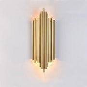 Modern gold led wall lamp featuring vertical brass rods in a symmetrical radiating design for living room decorbites gold led sconce