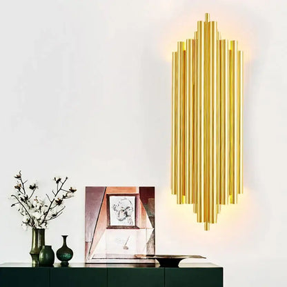 Modern gold led wall lamp with vertical cylindrical tubes for living room orchid decor by decorbites gold led