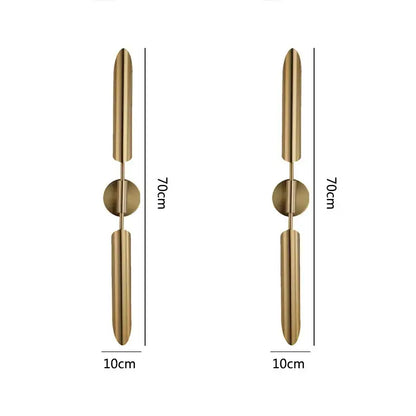 Brass-finished modern gold led wall lamp with sleek vertical design and spherical bulb for living room use