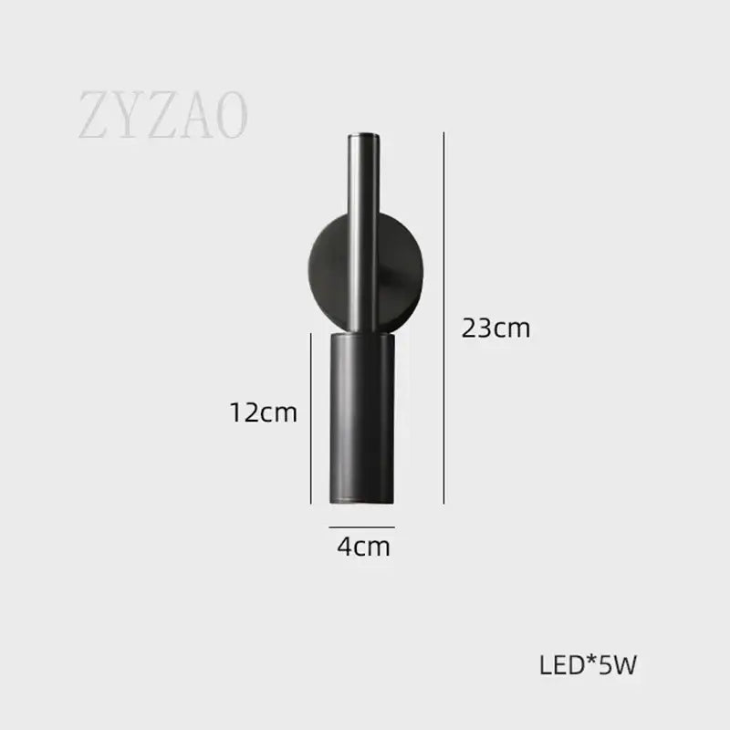 Modern gold led wall lamp with three color temperature features a black matte cylindrical wall lamp with circular mounting plate