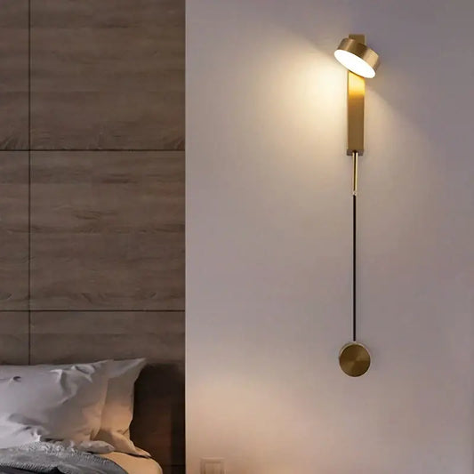 Modern gold led wall lamp with dimming switch and adjustable head for bedroom decor featuring decorbites gold led design