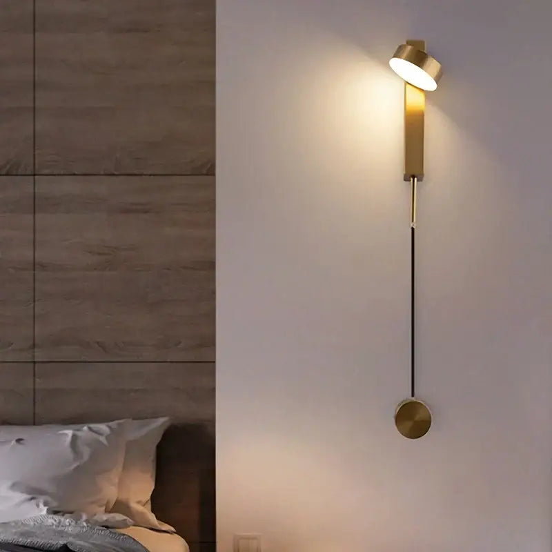Modern gold led wall lamp with dimming switch and adjustable head for bedroom decor featuring decorbites gold led design