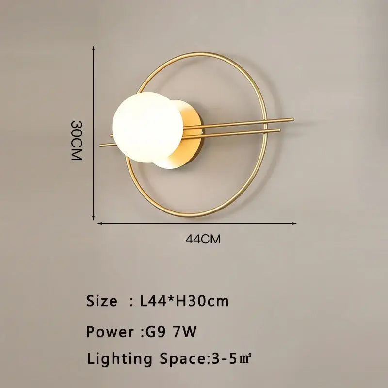 Modern gold led wall lamp with frosted glass and minimalist geometric circular design for living room lighting