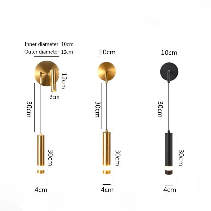 Modern gold led wall lamps feature minimalist pendant sconces with sleek cylindrical shades in gold and black finishes