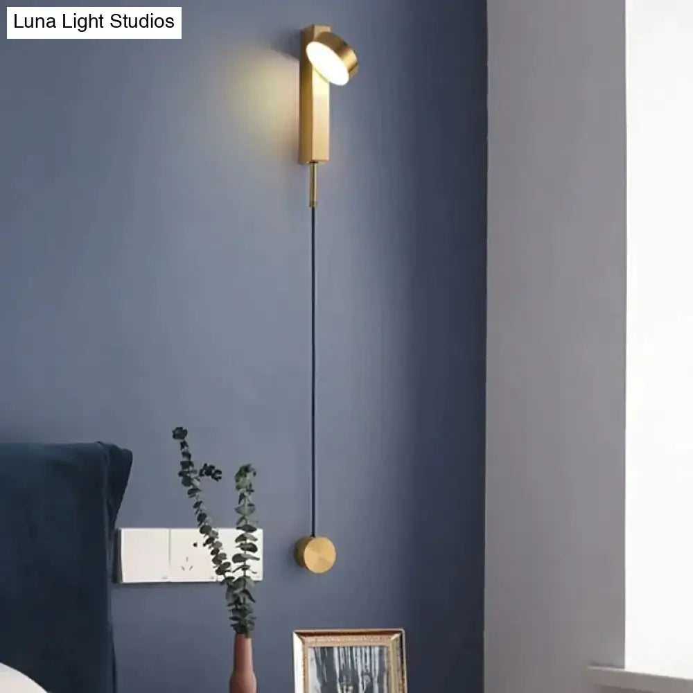 Modern gold led wall lamps with a sleek adjustable head and long black cord for bedroom wall lamps lighting