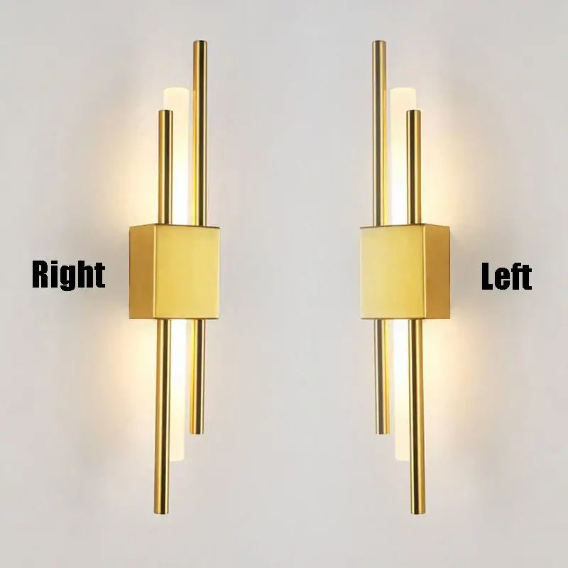Modern gold led wall sconce with sleek vertical rods and rectangular light fixtures for ambient bedroom decorbites led wall lighting