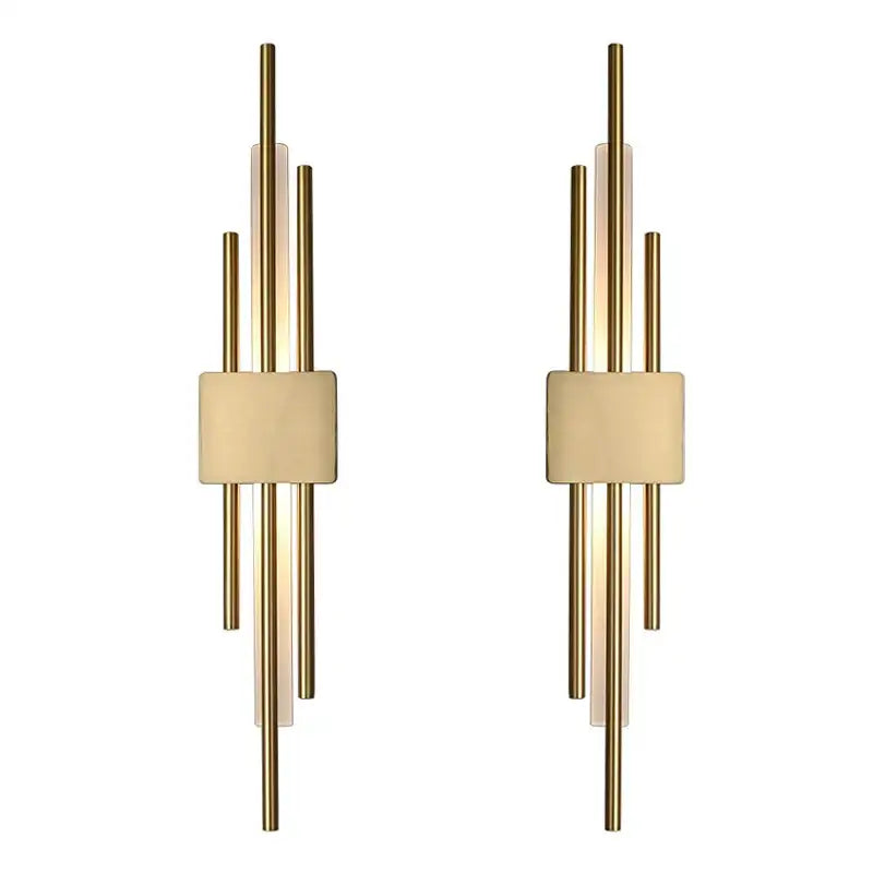 Modern gold led wall sconce with vertical rods and rectangular diffuser for bedroom ambient lighting by decorbites led wall