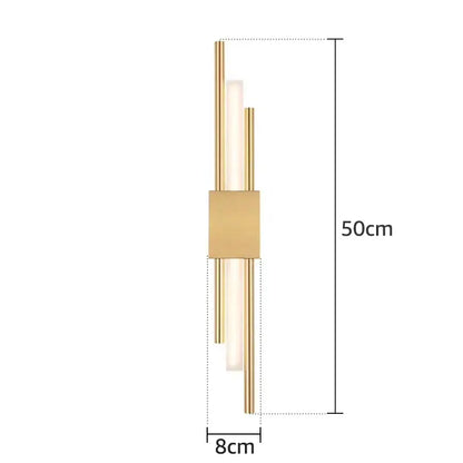 Modern gold led wall sconce with three cylindrical glass tubes and metal plate for bedroom ambient lighting decorbites led wall sconce