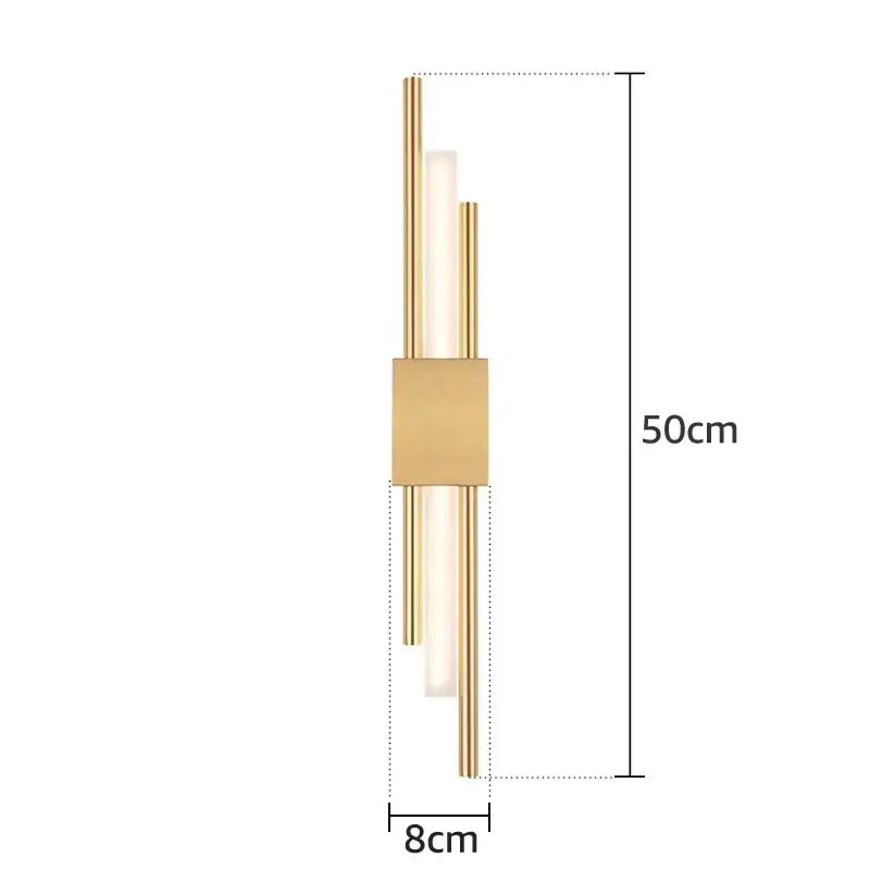 Modern gold led wall sconce with three cylindrical glass tubes and metal plate for bedroom ambient lighting decorbites led wall sconce