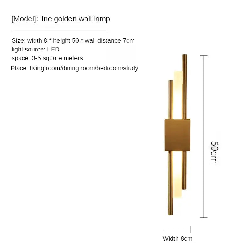 Modern gold led wall sconce with sleek vertical bars and central rectangular accent for bedroom lighting decorbites gold led
