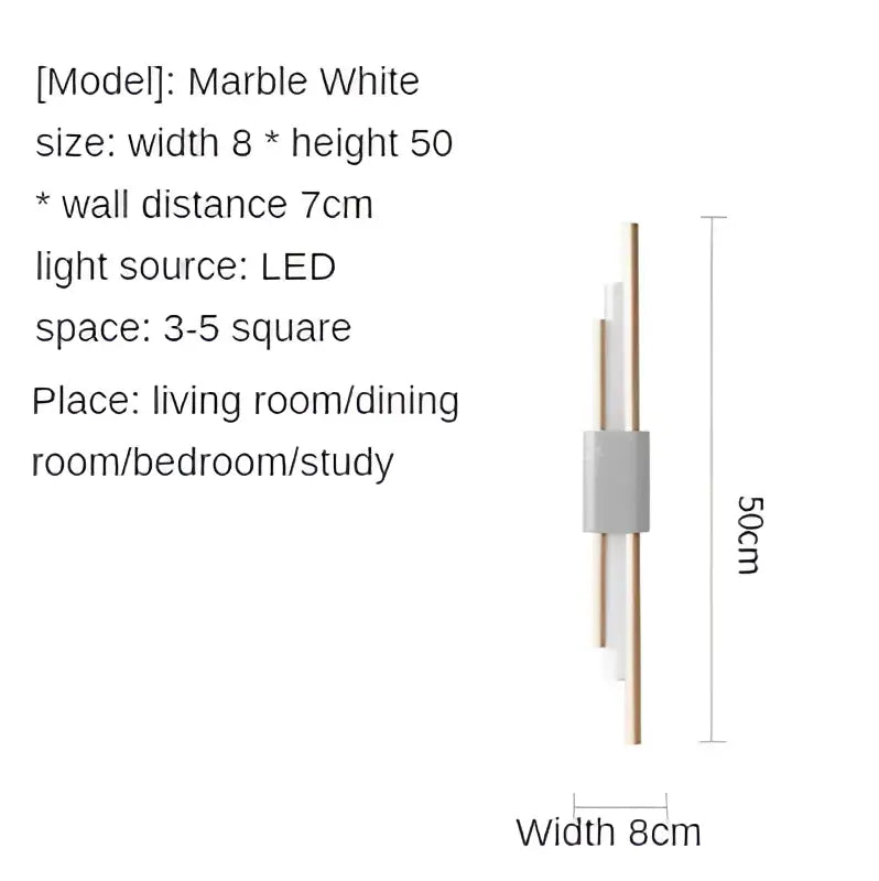 Modern gold led wall sconce featuring marble white design with two vertical gold rods and gray matte accent for bedroom lighting decorbites gold led wall