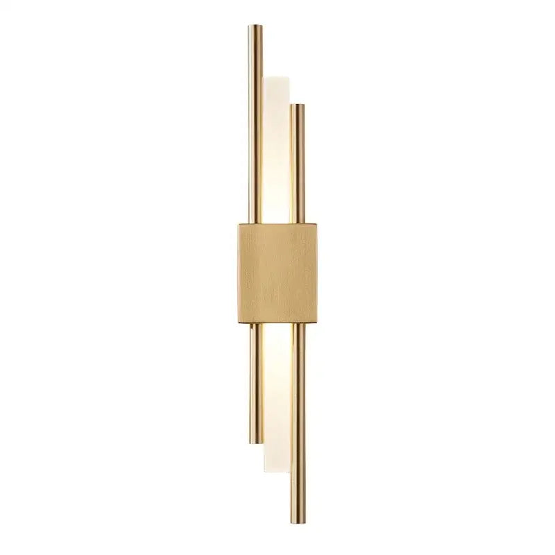 Modern gold led wall sconce with sleek vertical rods and frosted glass panels for bedroom lighting decorbites gold led wall