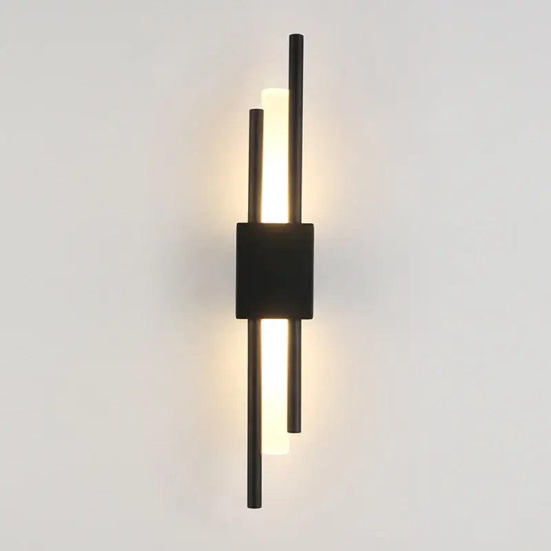 Modern black led wall sconce with three vertical rods and central square fixture for bedroom decorbites led wall lighting