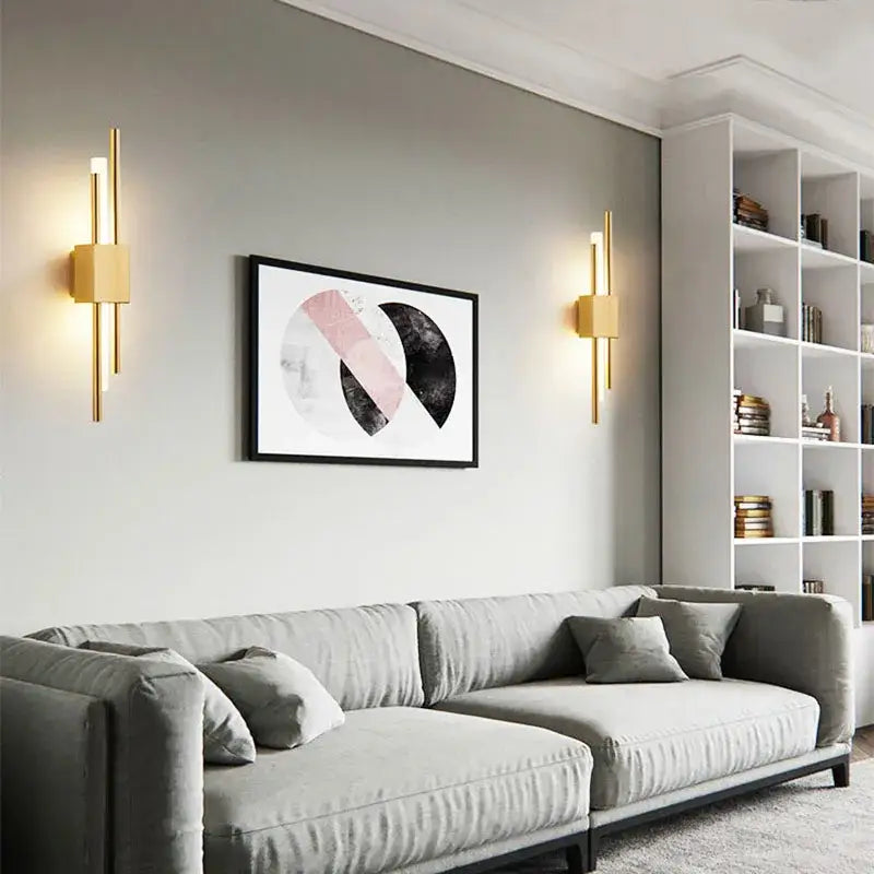 Modern gold led wall sconce with vertical rods and square bases for bedroom decorbites led wall sconce lighting
