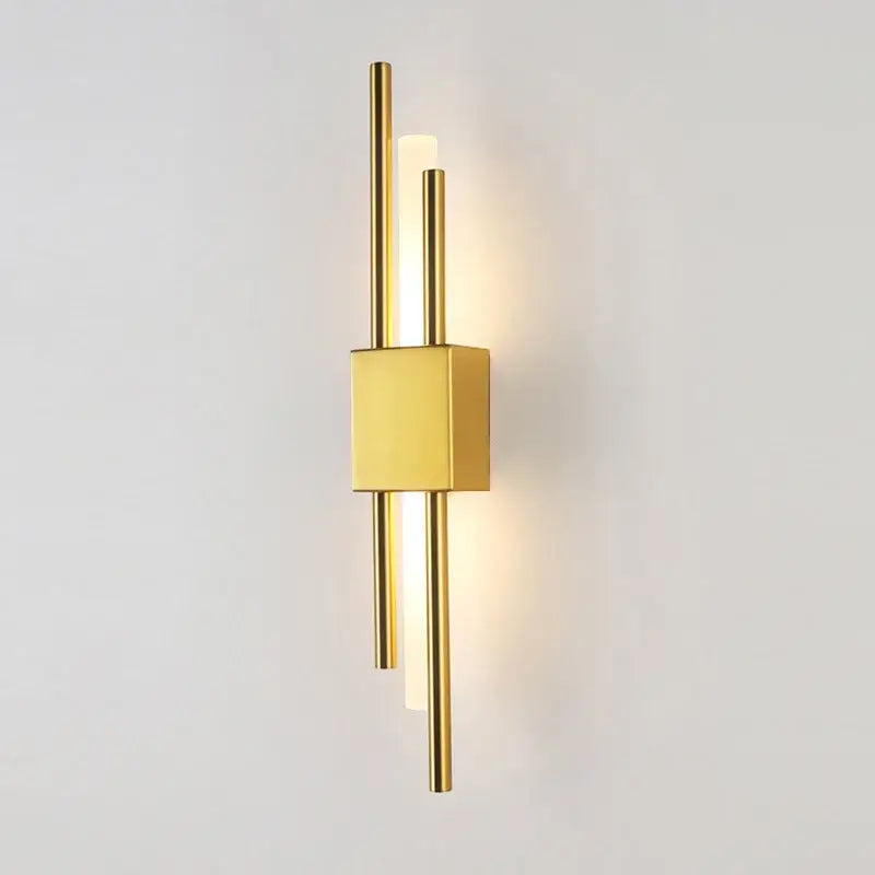Modern gold led wall sconce with sleek vertical rods and warm ambient lighting for bedroom decorbites led wall use