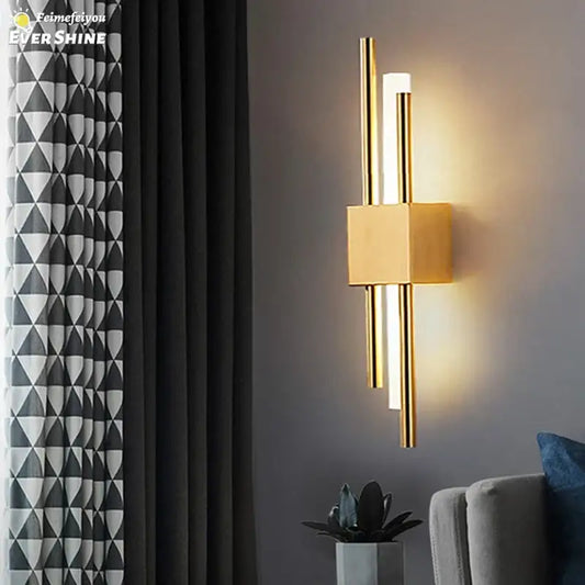 Modern gold led wall sconce with sleek vertical rods and square base ideal for bedroom decorbites led wall lighting