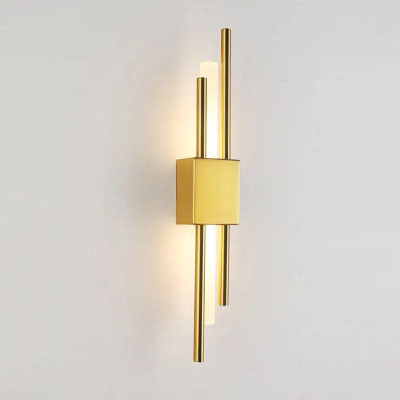 Modern gold led wall sconce with sleek vertical rods and square base for bedroom decorbites led wall lighting