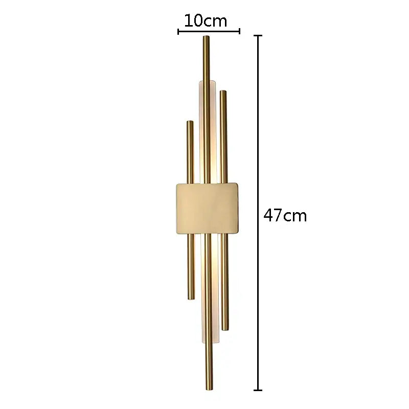 Modern gold led wall sconce with slender vertical rods and central rectangular diffuser for bedroom decorbites led wall design