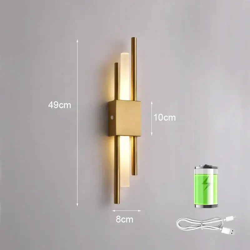 Modern gold led wall sconce with three vertical rods and frosted glass diffusers for bedroom decorbites led wall lighting