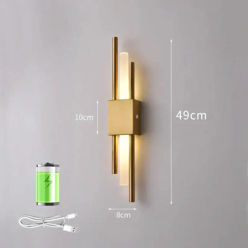 Modern gold led wall sconce with three vertical cylindrical arms and warm led lighting for bedroom decorbites led wall use