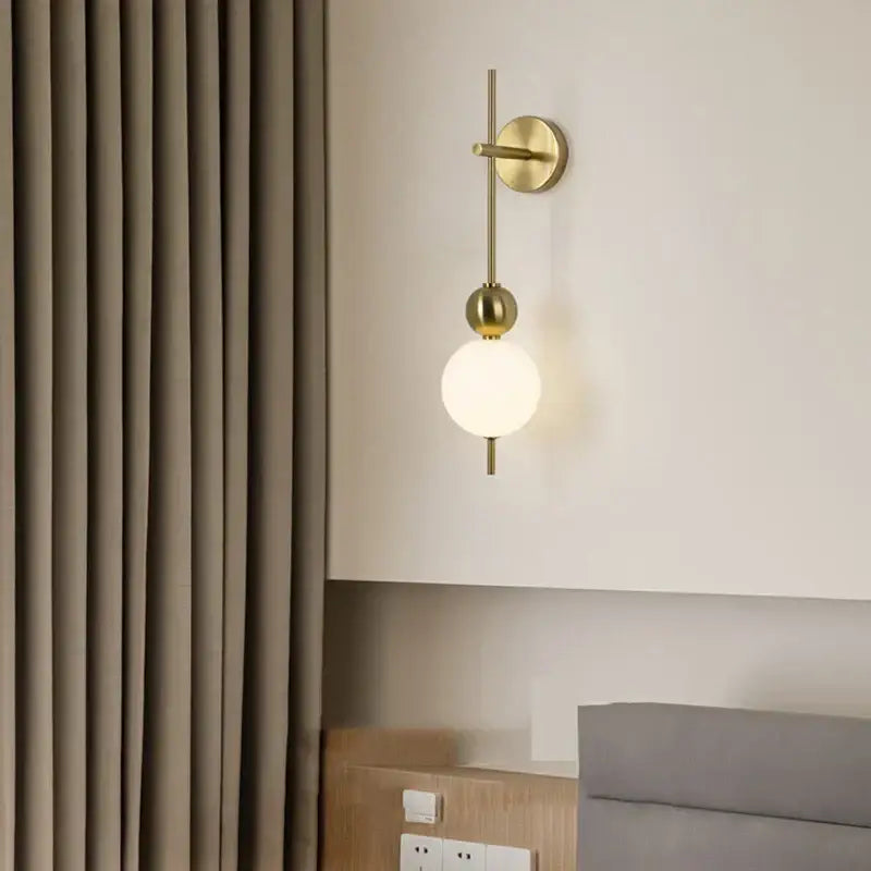 Modern gold led wall sconce with frosted glass spheres and minimalist metal arms for bedroom decorbites led wall use