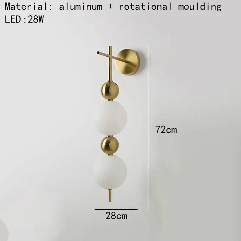 Modern gold led wall sconce with frosted glass spheres and aluminum orbs for bedroom decorbites led wall lighting