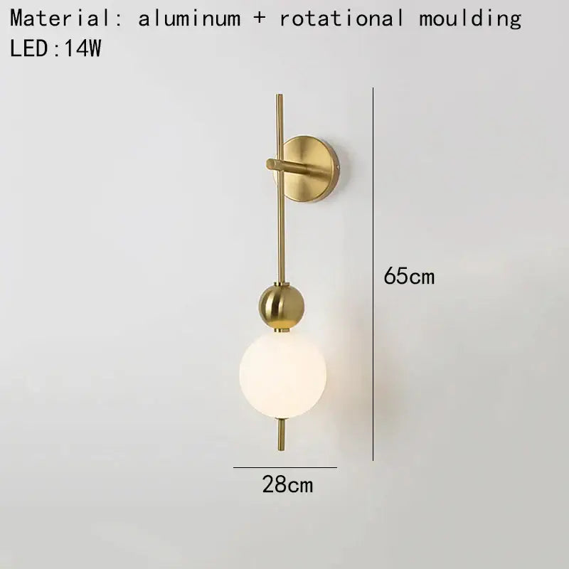 Modern gold led wall sconce with frosted glass spheres and a sleek aluminum rotational molding frame for bedroom decorbites led wall