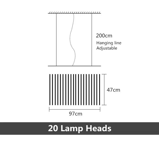 Modern gold led wave pendant chandelier featuring 20 adjustable lamps with vertical bars for dining room decorbites led wave