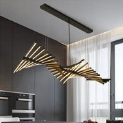 Modern gold-toned decorbites led wave pendant chandelier with angular bars for elegant dining room lighting decor