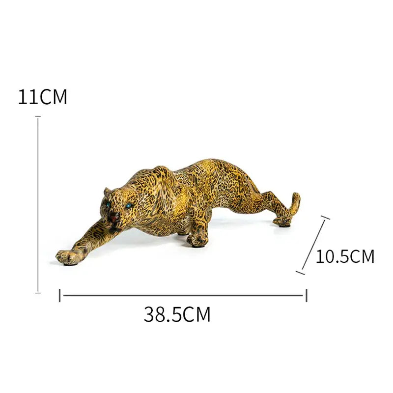 A detailed golden decorbites leopard resin statue with intricate spots for modern living room wildlife decor