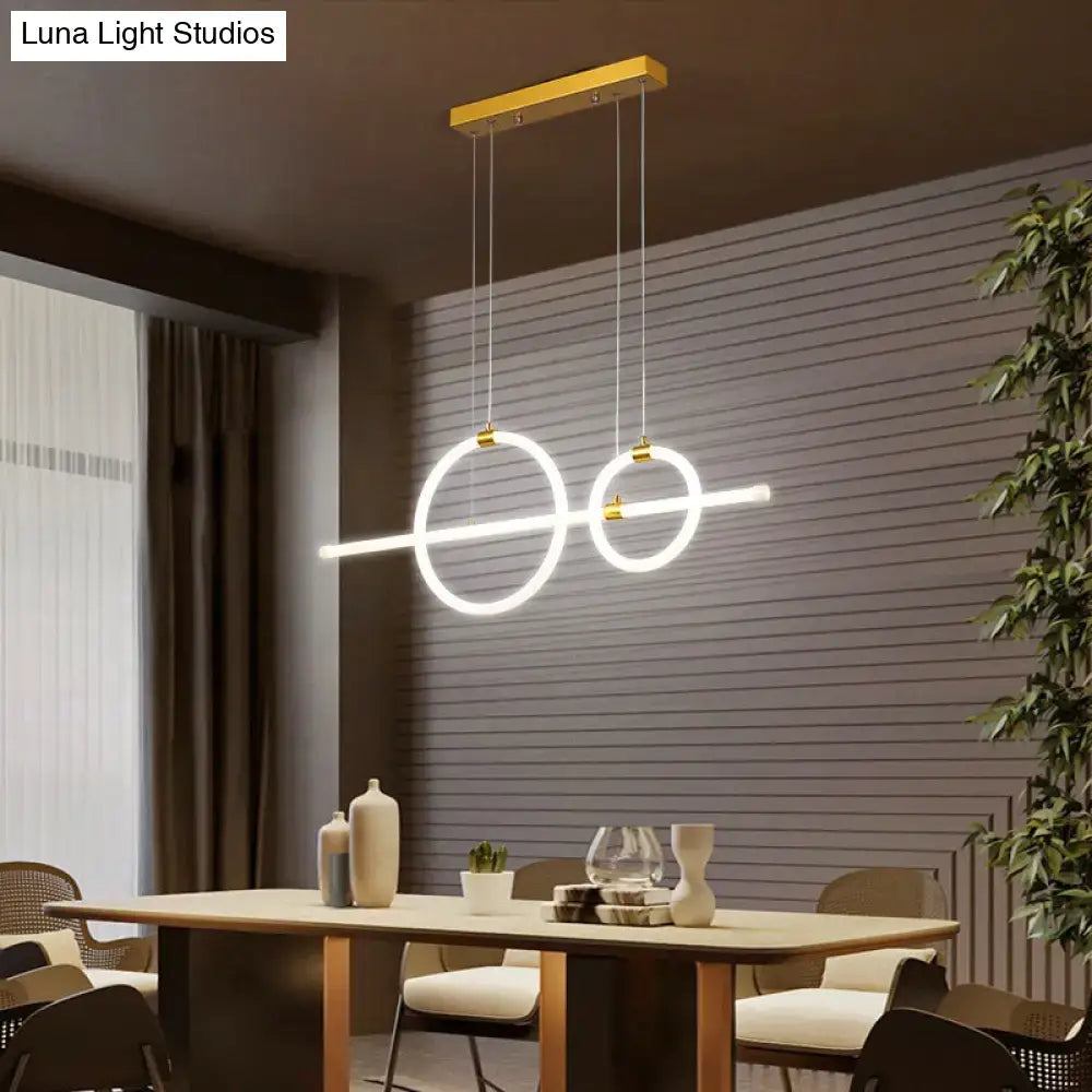 Decorbites gold linear ring led pendant light with two glowing circular rings and acrylic design for dining room