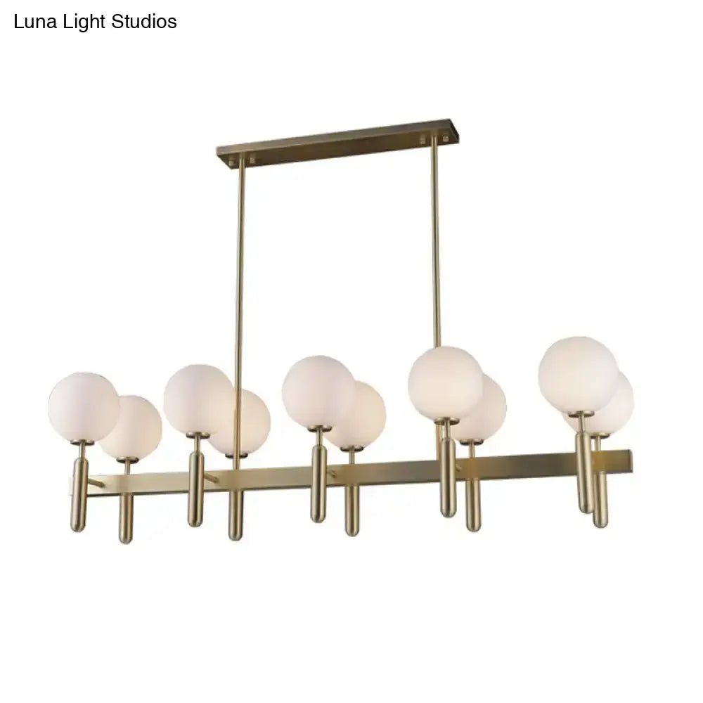 DecorBites™ contemporary 10-light pendant ceiling light fixture with brass finish gold linear design and white glass shades