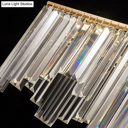 Lámpara de araña LED lineal moderna dorada con cristales - 24,5"/32" de ancho, iluminación colgante para sala de estar