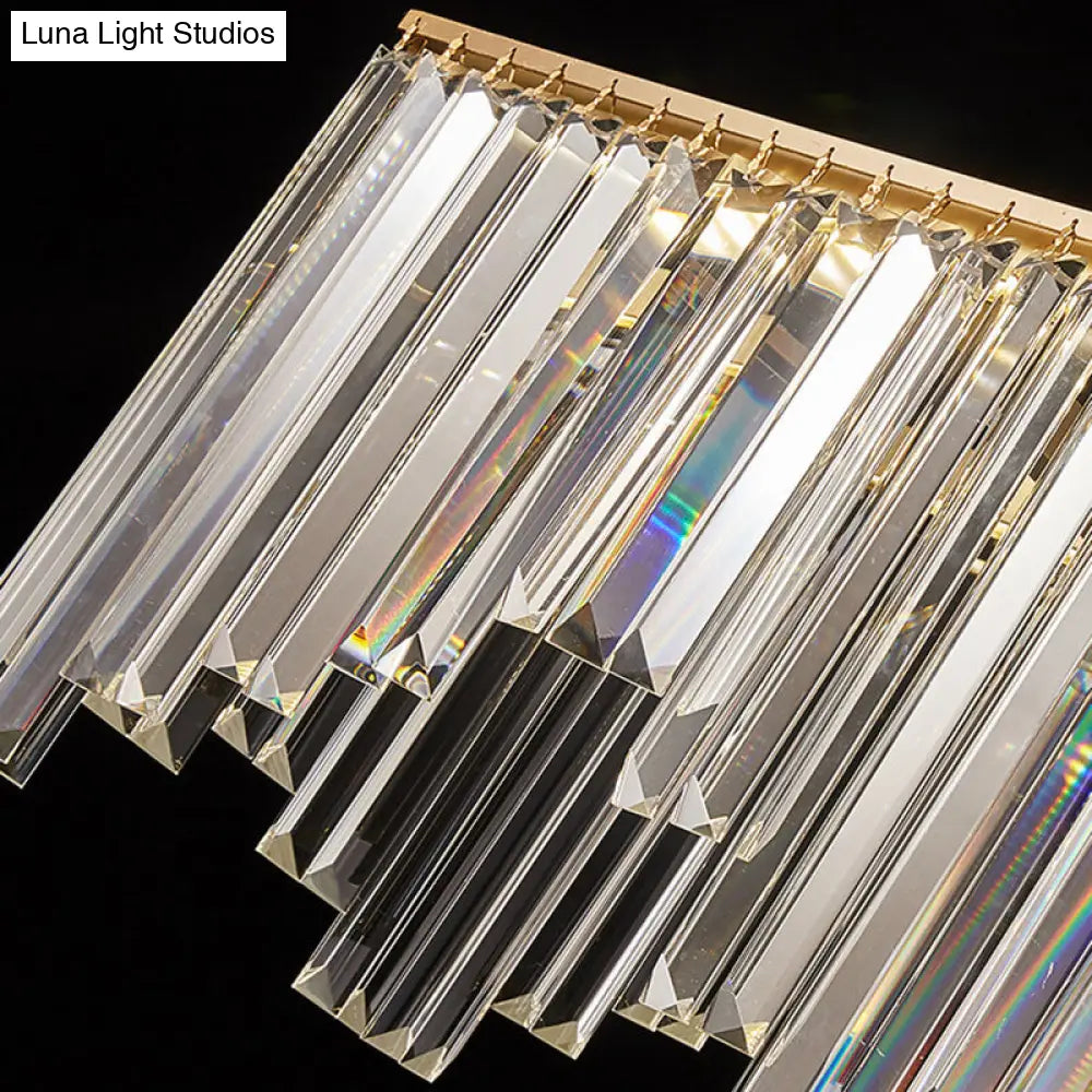 Lámpara de araña LED lineal moderna dorada con cristales - 24,5"/32" de ancho, iluminación colgante para sala de estar