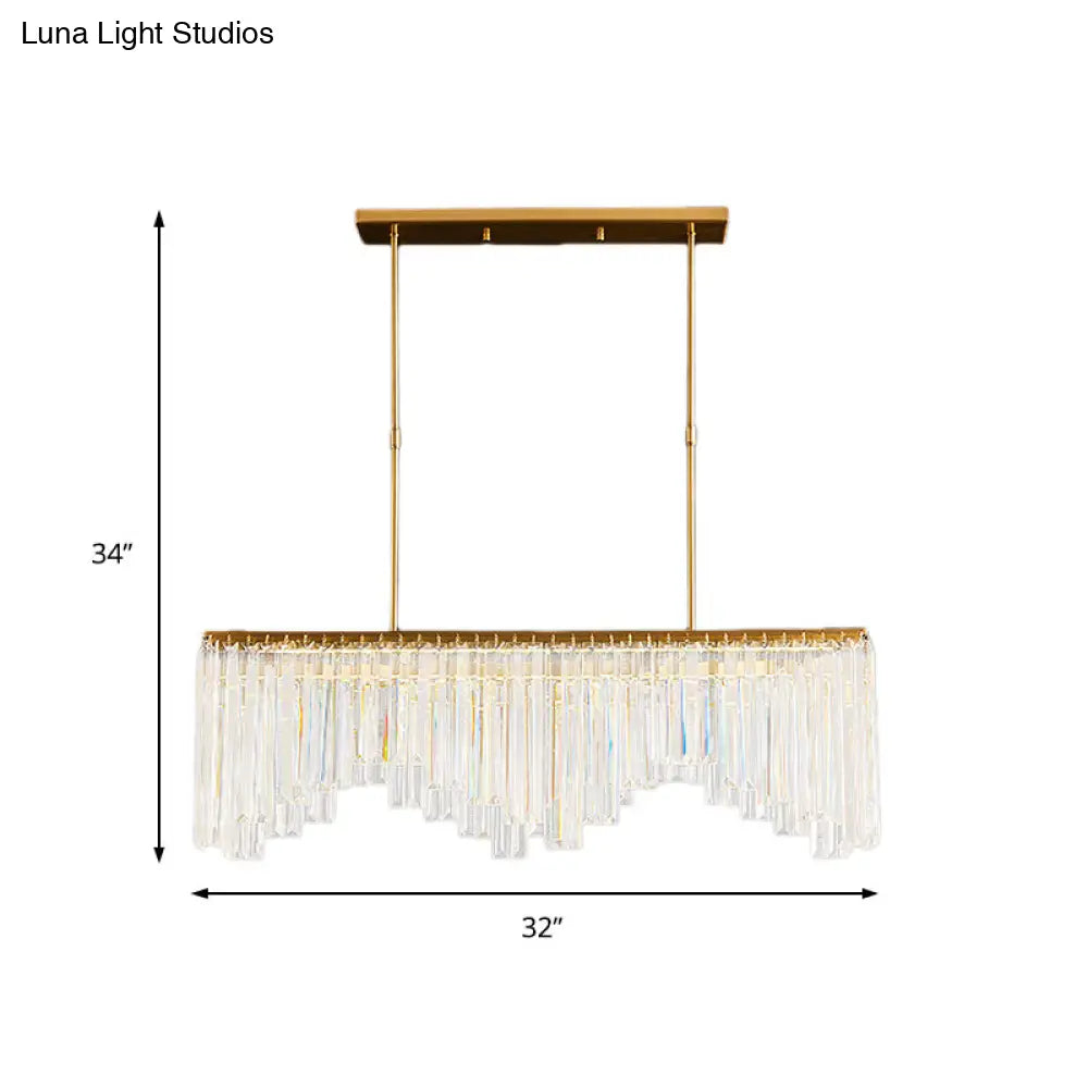 Lámpara de araña LED lineal moderna dorada con cristales - 24,5"/32" de ancho, iluminación colgante para sala de estar