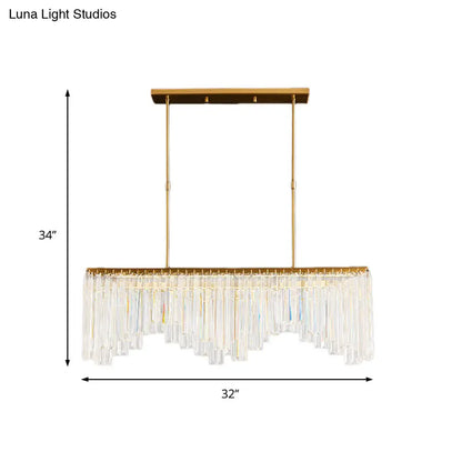 Lámpara de araña LED lineal moderna dorada con cristales - 24,5"/32" de ancho, iluminación colgante para sala de estar