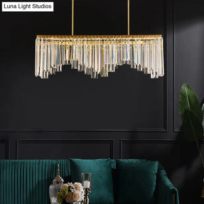 Lámpara de araña LED lineal moderna dorada con cristales - 24,5"/32" de ancho, iluminación colgante para sala de estar