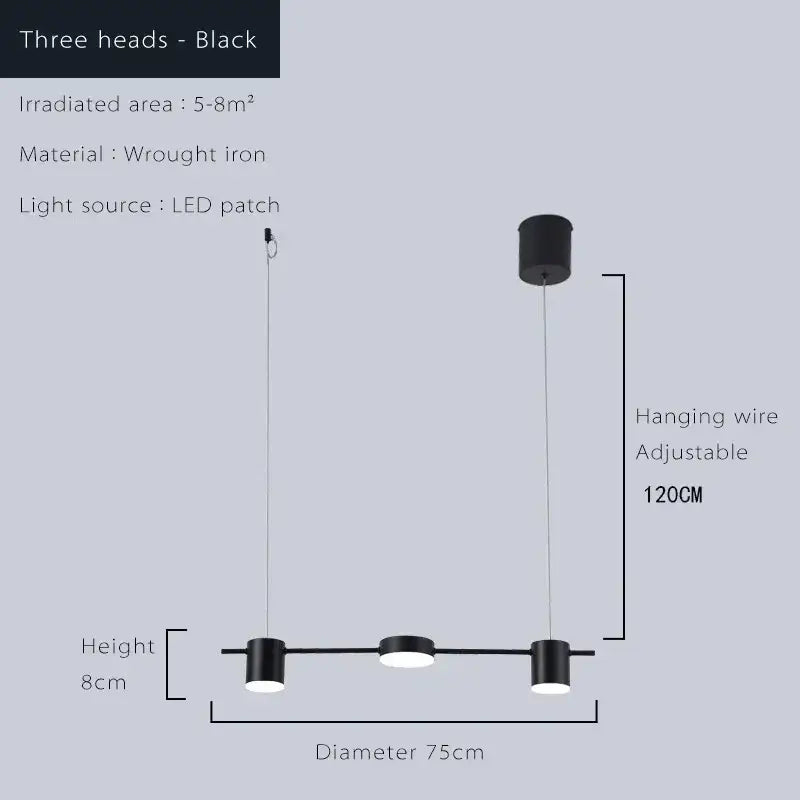 Modern gold linear dimmable led ceiling chandelier with black wrought iron three-head pendant light for dining room decorbites dimmable led
