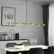 Modern gold linear dimmable led ceiling chandelier with five cylindrical bulbs for dining room decorbites dimmable led lighting