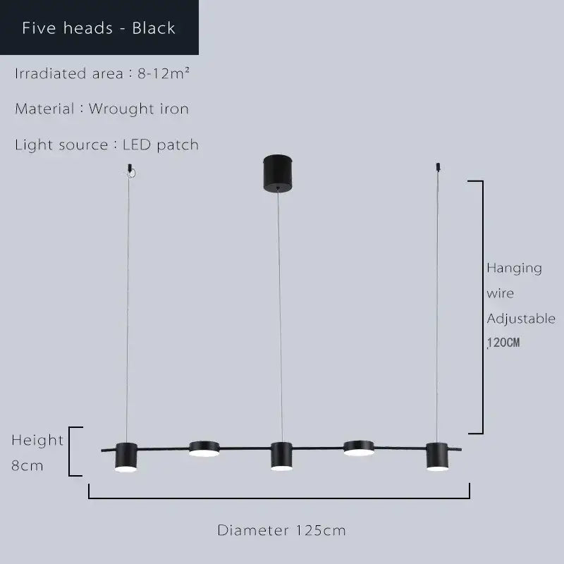 Black wrought iron five-head pendant dimmable led ceiling chandelier by decorbites for modern dining room decor