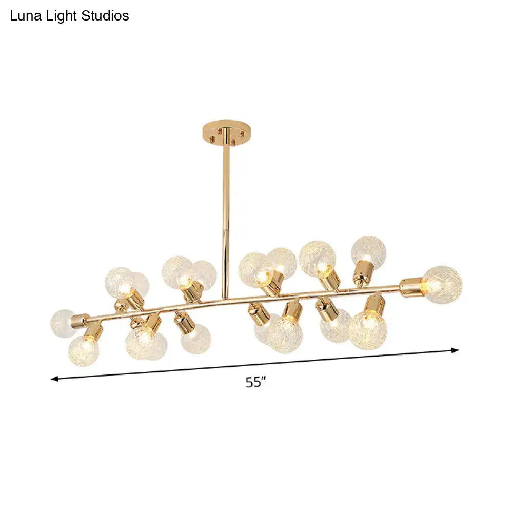 Modern gold linear island light with ribbing glass shade and frosted globe bulbs for dining room 220v-240v 110v-120v