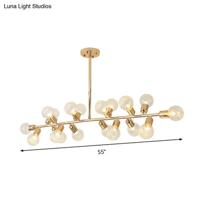 Modern gold linear island light with ribbing glass shade and frosted globe bulbs for dining room 220v-240v 110v-120v
